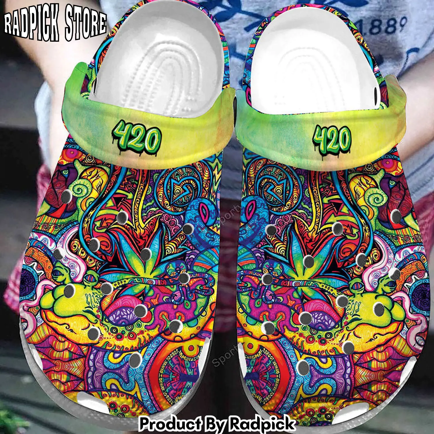 Radpick 420 hippie trippy tie dye weed clogs crocss shoes rp6528373